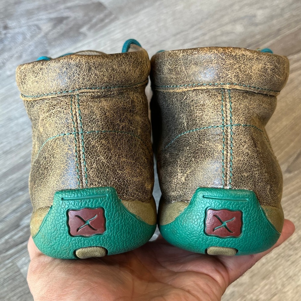 Twisted X Chukka Driving Moc Distressed Tan Bomber Leather Turquoise Womens 9 - Picture 6 of 9